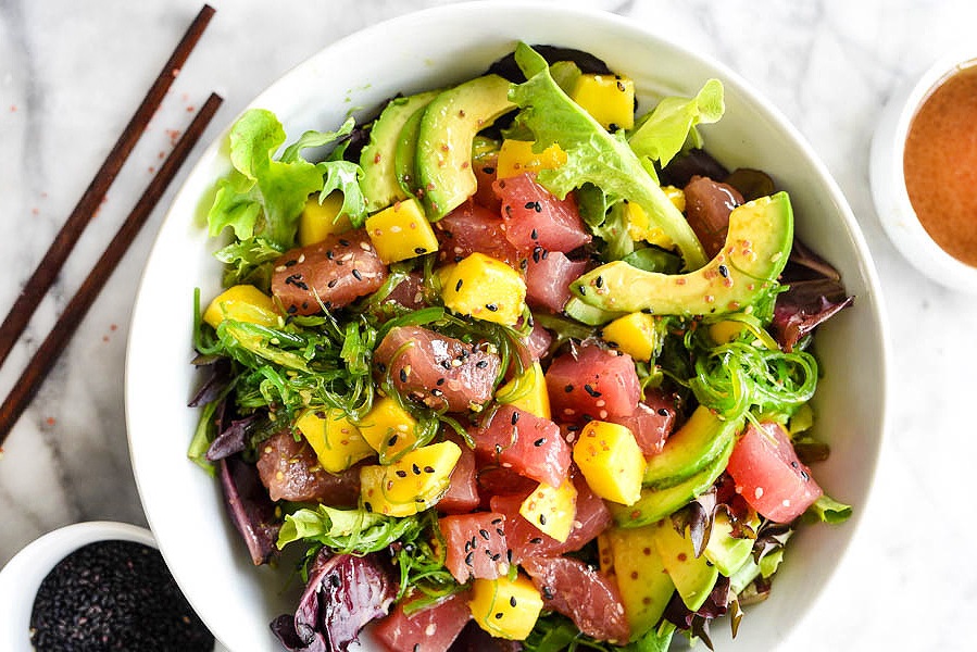 Feel Restaurant Ibiza tuna y mango salad Feel Restaurant Ibiza tuna y mango salad